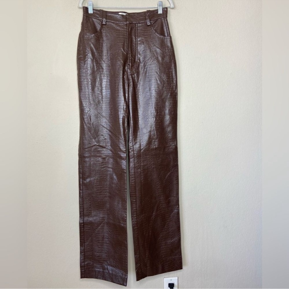 NWOT House Of CB Inaya Leather Chocolate Brown Pants Straight Leg Size M